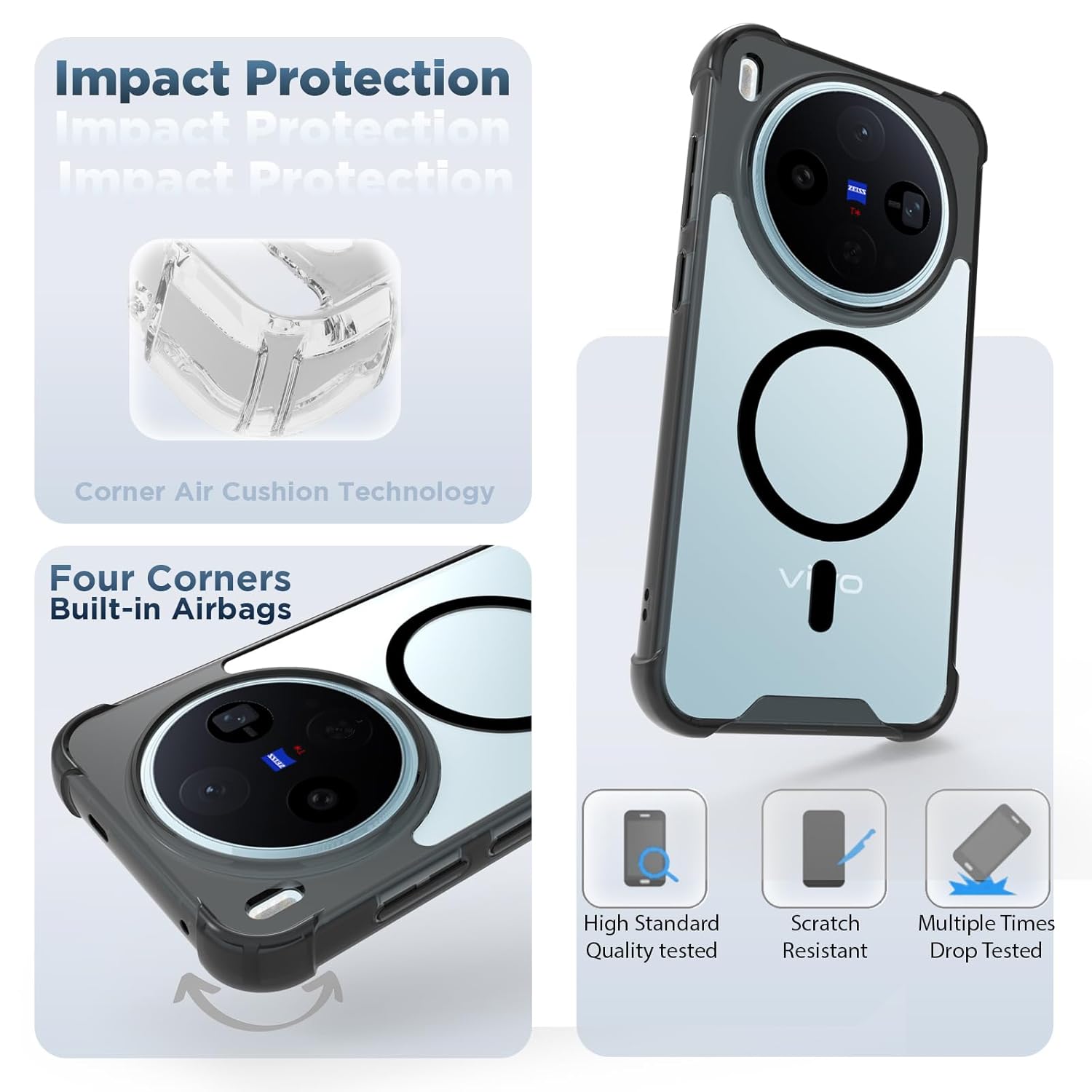 Vivo X300 5G Back Cover Case | Clear Hybrid - Clear Smoke Magnetic