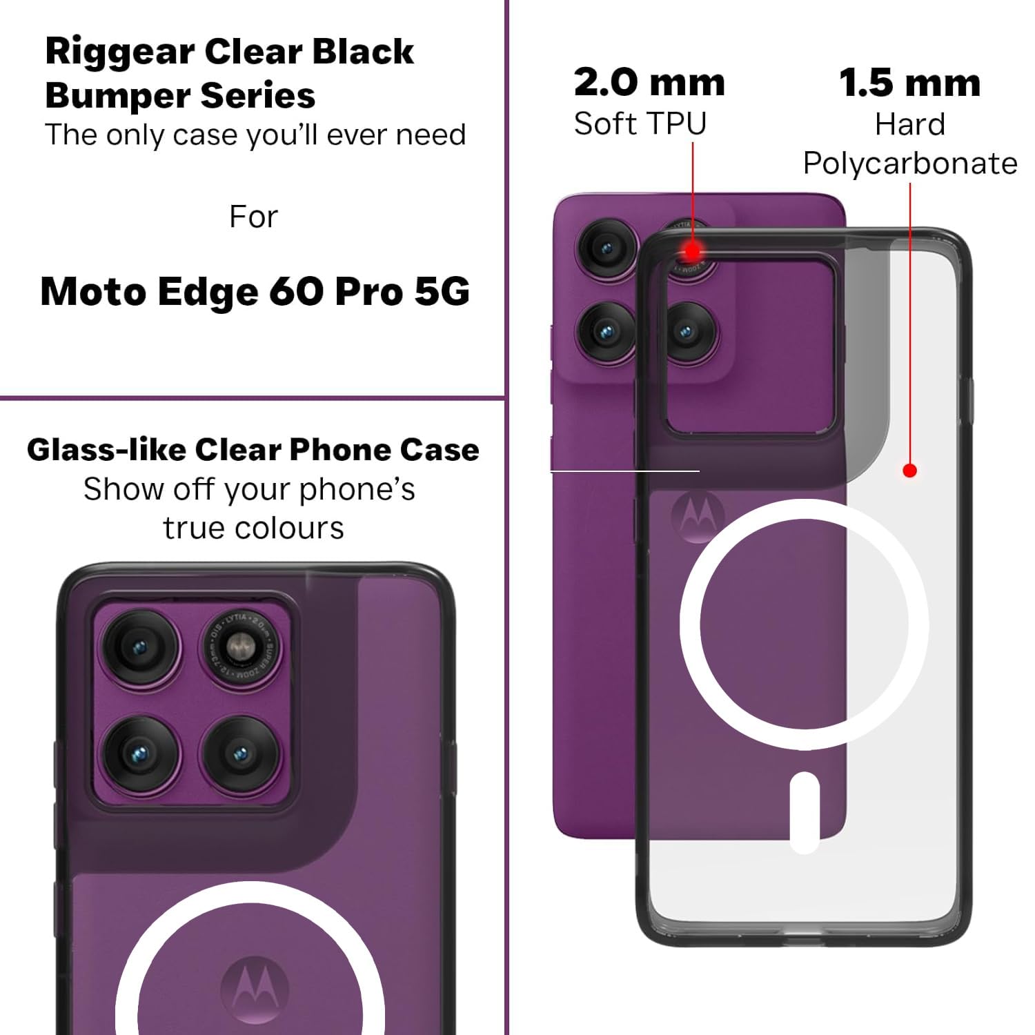 Motorola Edge 60 Pro 5G Back Cover Case | Clear Hybrid - Clear Magnetic
