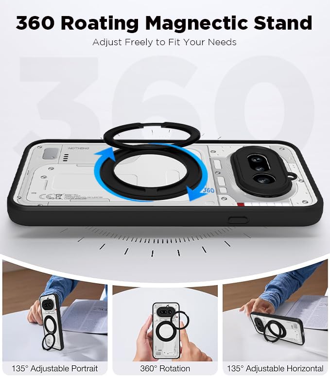 Nothing Phone 4a Ring Stand Back Cover Case | Sleek Hybrid - Clear Black Magnetic