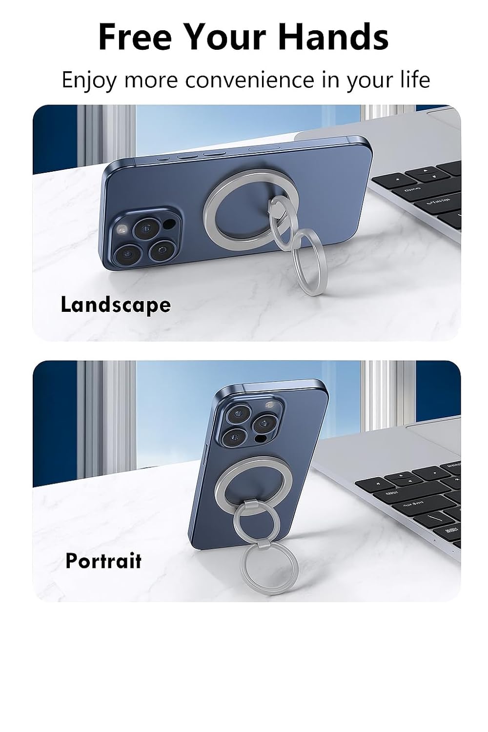 MagSafe Phone Grip & Stand | Dual Ring Holder - Silver Storm