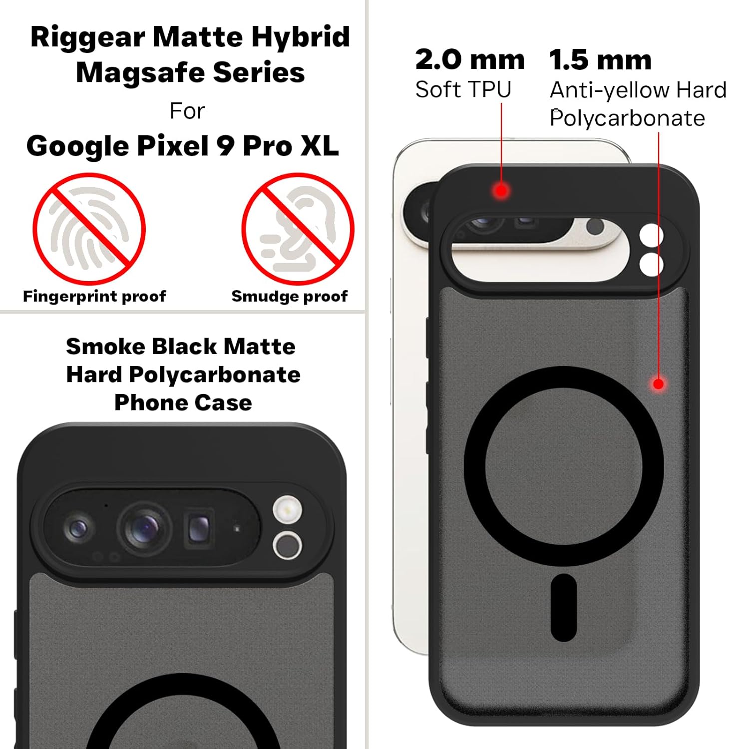 Google Pixel 9 Pro XL Back Cover Case | Sleek Hybrid - Matte Black Magnetic