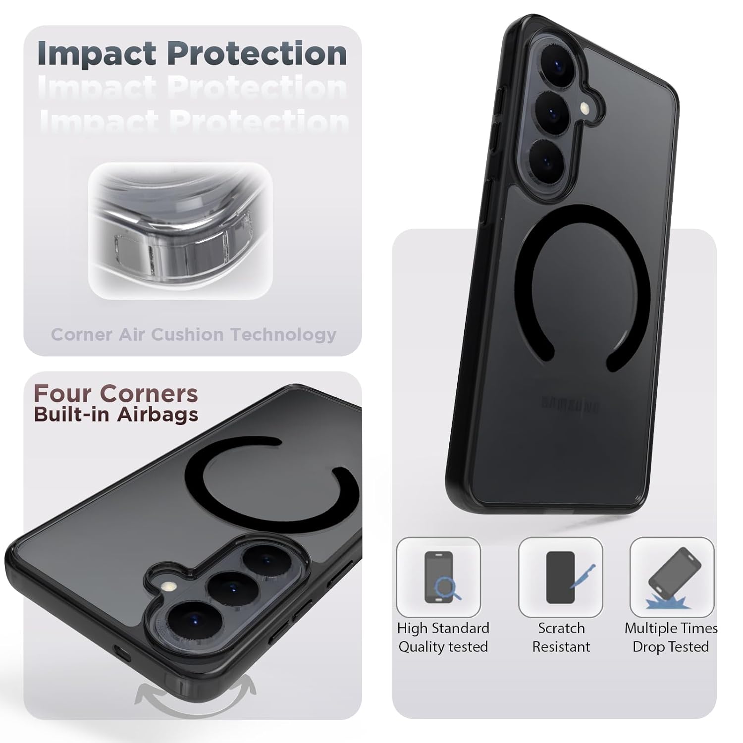 Samsung Galaxy S26 Back Cover Case | Clear Hybrid - Clear Black Magnetic