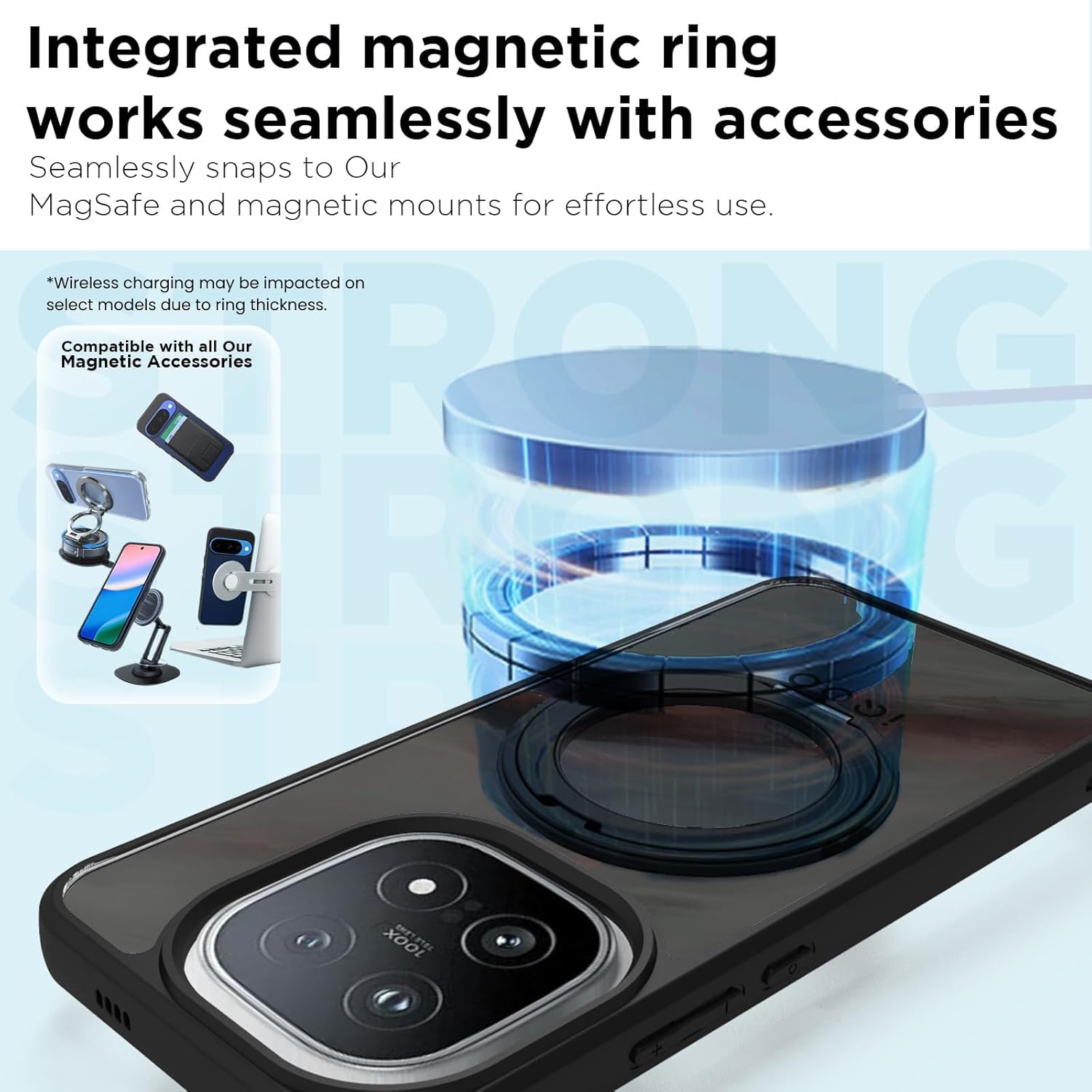 iQOO 15 5G Ring Stand Back Cover Case | Sleek Hybrid - Matte Black Magnetic