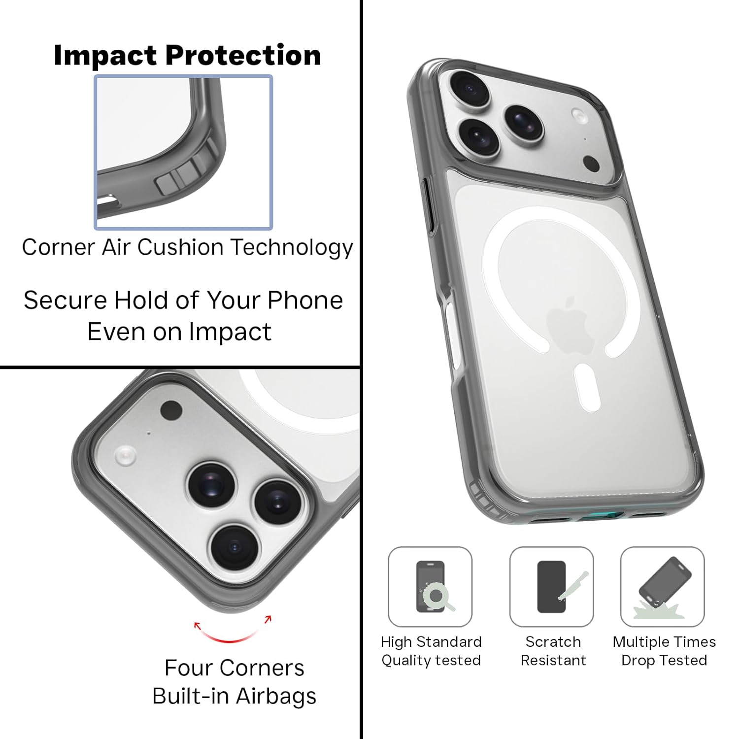 iPhone 17 Pro Back Cover Case | Clear Hybrid - Clear Smoke Magnetic