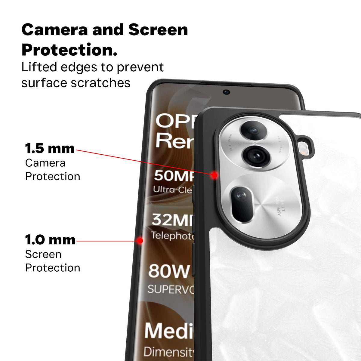 Oppo Reno 11 Pro Back Cover Case | Sleek Hybrid - Clear Black
