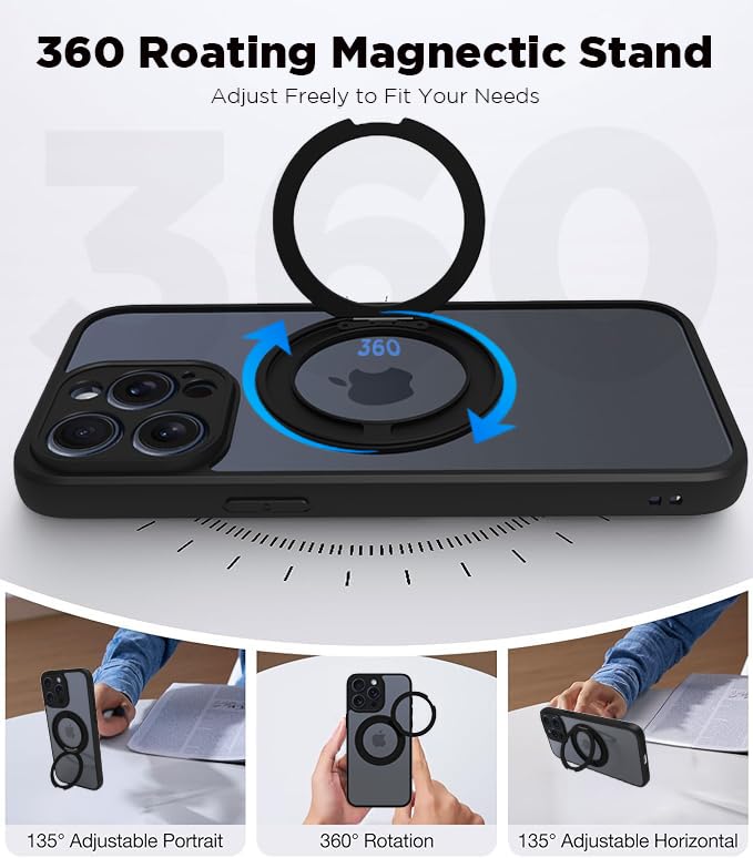 iPhone 15 Pro Max Ring Stand Back Cover Case | Sleek Hybrid - Clear Black Ring Stand