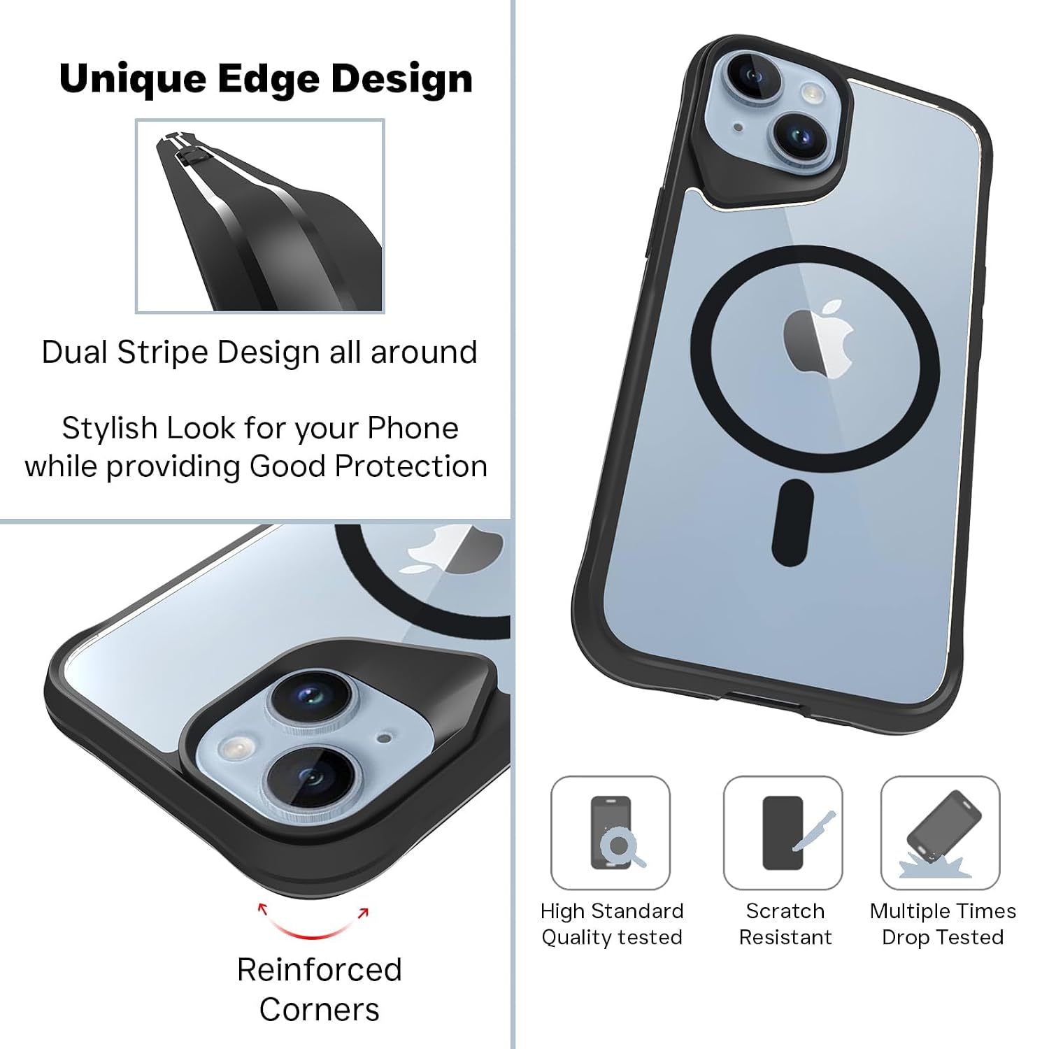 iPhone 13 / iPhone 14 Back Cover Case | Tough Hybrid - Clear Black Magnetic