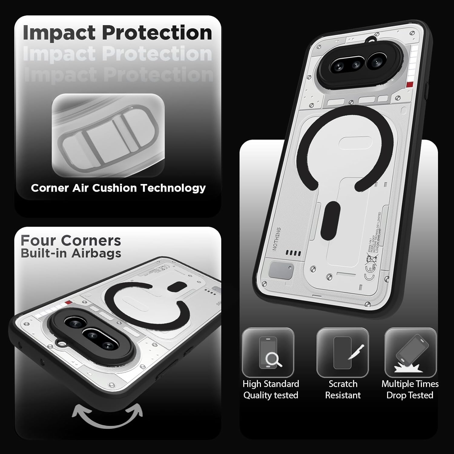 Nothing Phone 4a 5G Back Cover Case | Clear Hybrid - Clear Black Magnetic