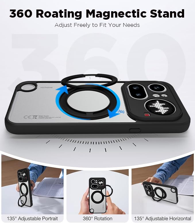 Nothing Phone 4a Pro 5G Ring Stand Back Cover Case | Clear Hybrid - Clear Black Magnetic