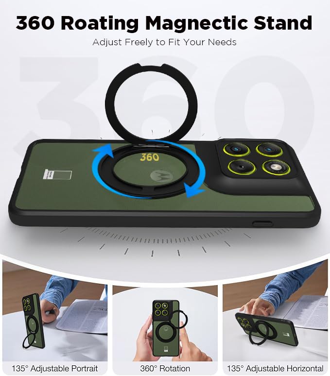 Moto Edge 70 5G Ring Stand Back Cover Case | Sleek Hybrid - Matte Black Magnetic
