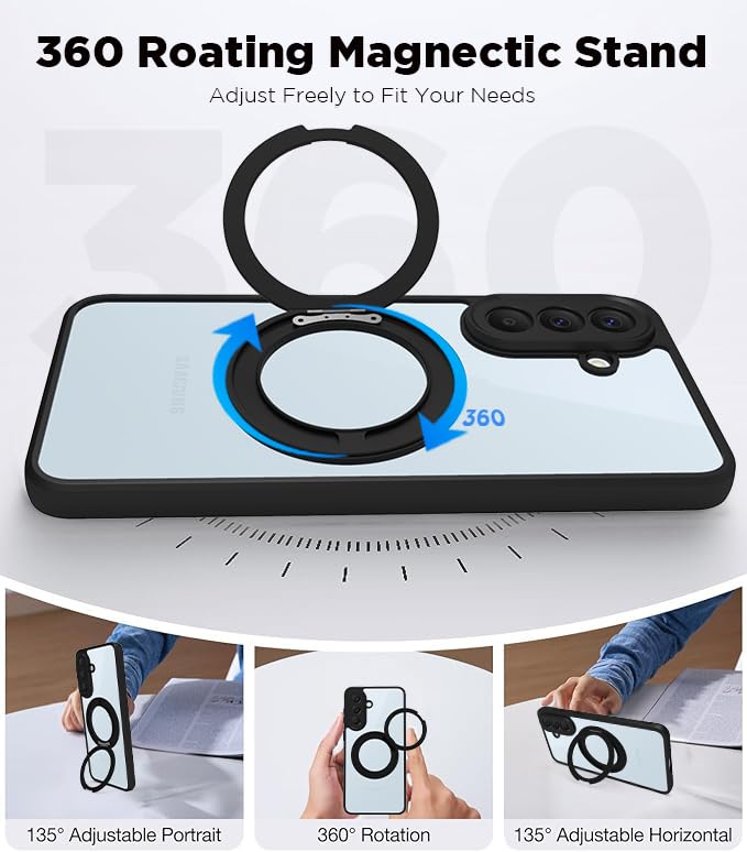 Samsung Galaxy A57 Ring Stand Back Cover Case | Sleek Hybrid - Clear Black Ring Stand