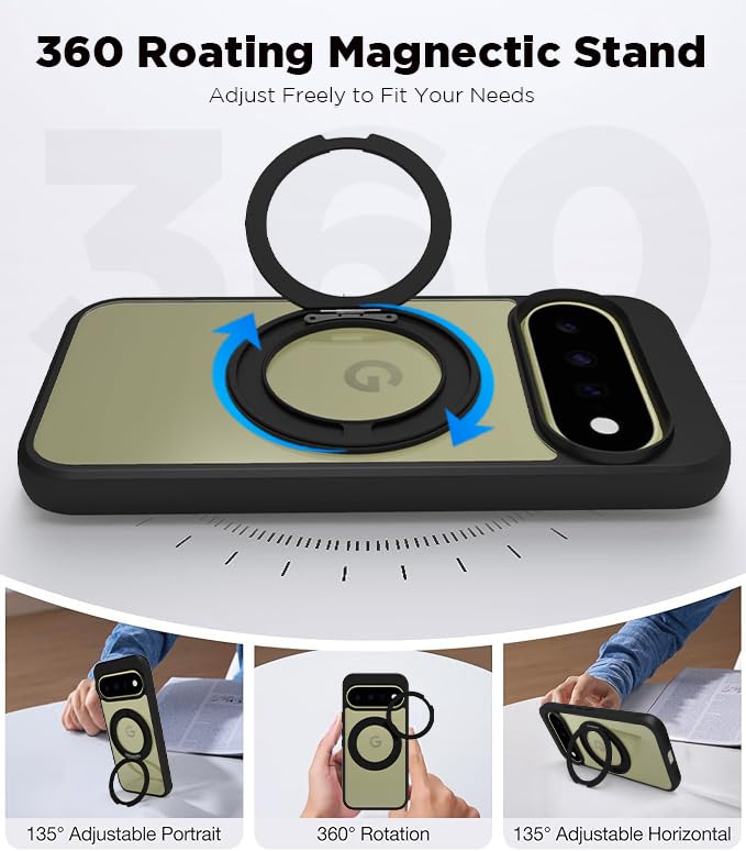 Google Pixel 11 / Pixel 11 Pro Ring Stand Back Cover Case| Sleek Hybrid - Clear Black Magnetic