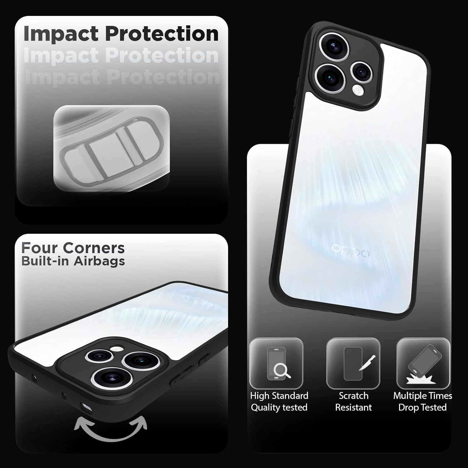 OPPO Reno15 5G Back Cover Case | Sleek Hybrid - Clear Black