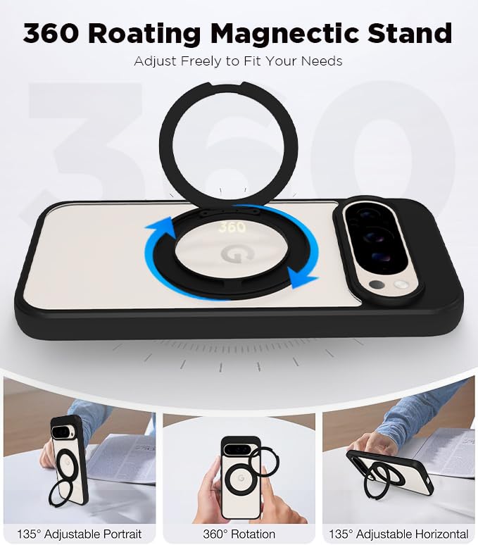 Google Pixel 9 / Pixel 9 Pro Ring Stand Back Cover Case | Sleek Hybrid - Clear Black Ring Stand