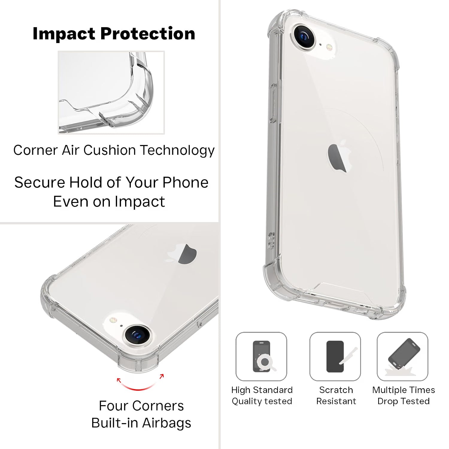 iPhone 16e / iPhone 17e Back Cover Case | Clear Hybrid - Clear
