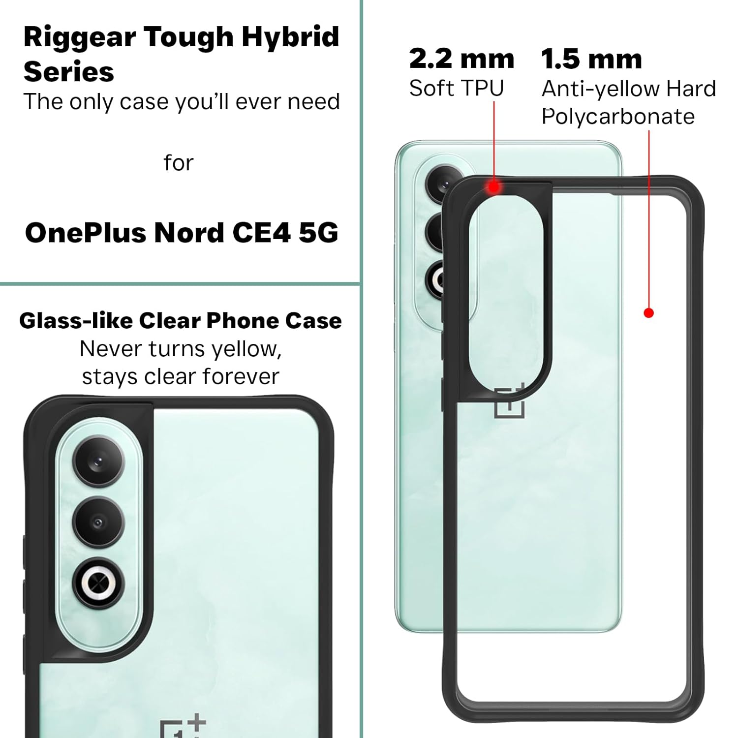 OnePlus Nord CE4 5G Back Cover Case | Tough Hybrid - Clear Black