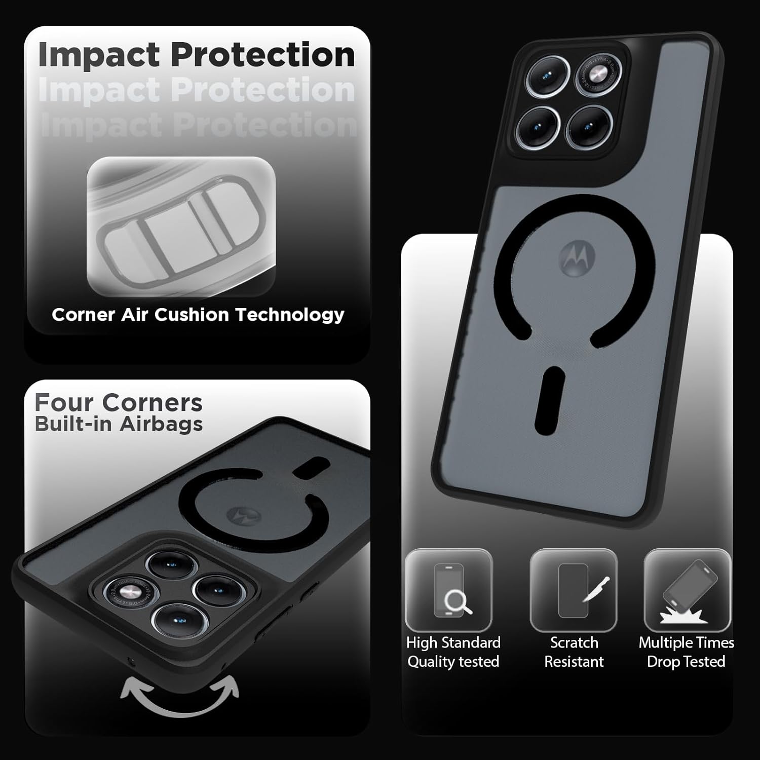 Motorola Moto Edge 70 Fusion 5G Back Cover Case | Sleek Hybrid - Matte Black Magnetic