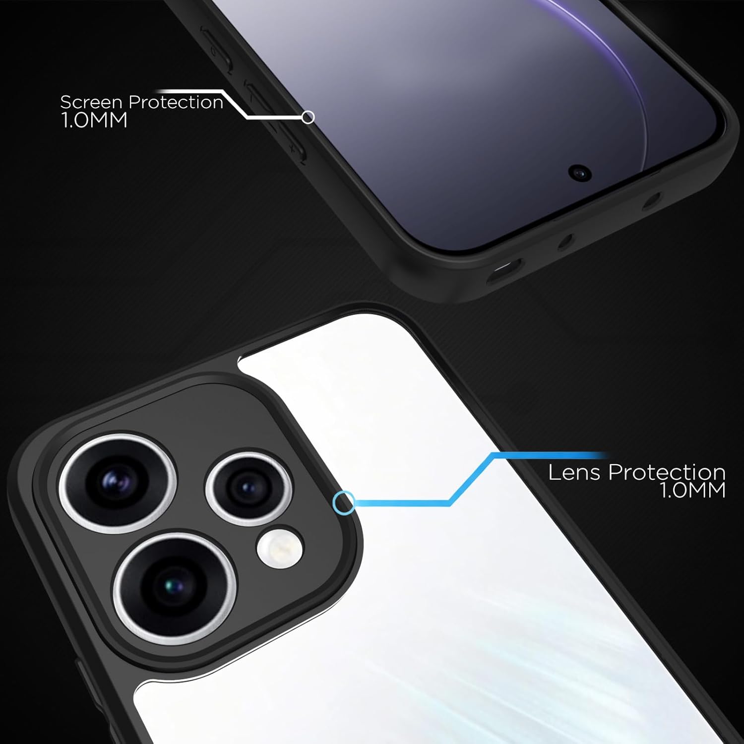 OPPO Reno15 5G Back Cover Case | Sleek Hybrid - Clear Black
