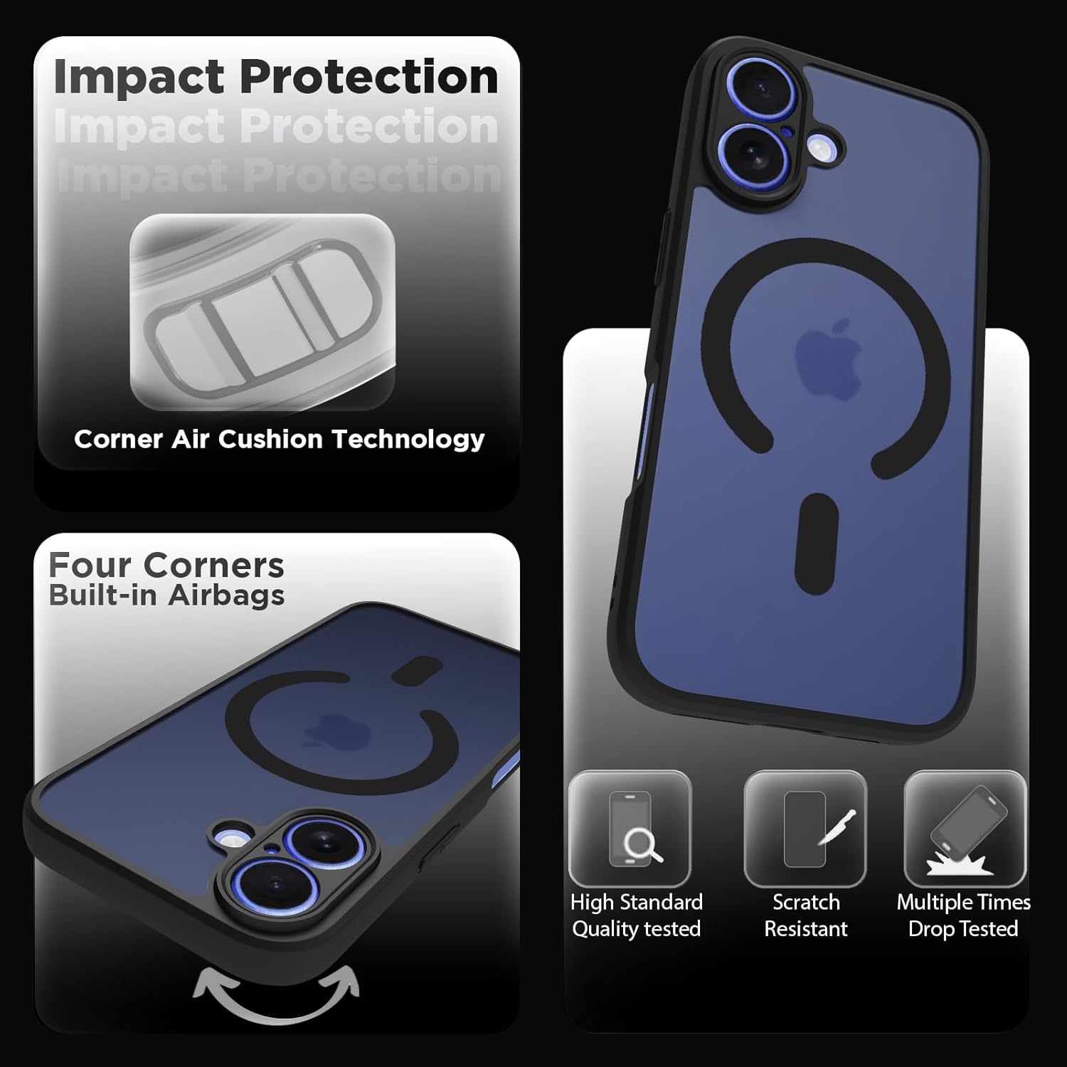 iPhone 16 Back Cover Case | Sleek Hybrid - Matte Black Magnetic