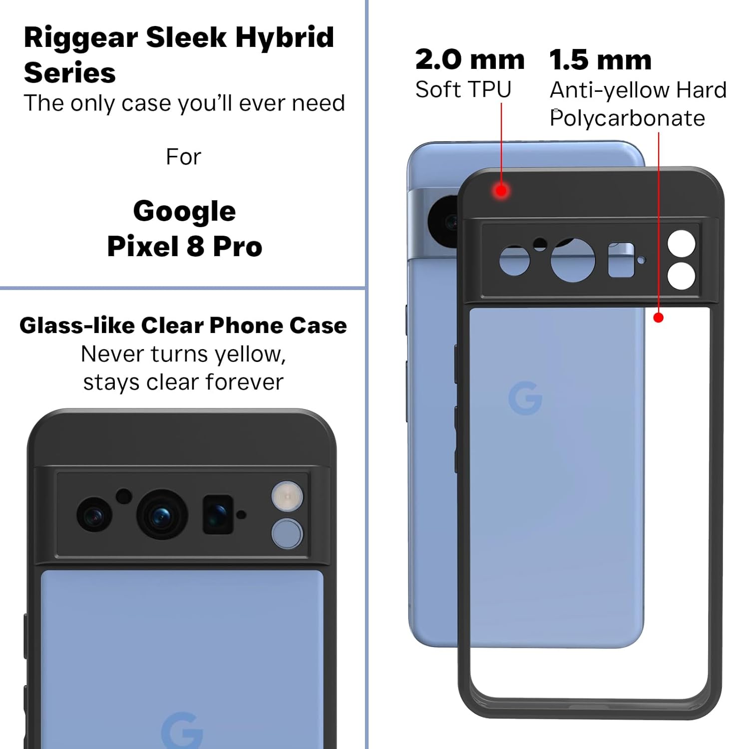 Google Pixel 8 Pro Back Cover Case | Clear Hybrid - Clear Black
