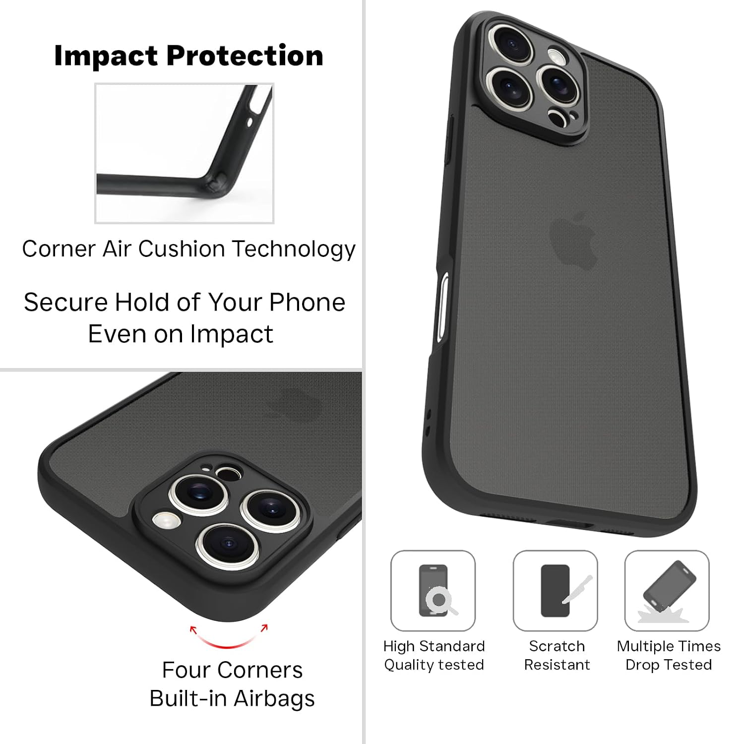 iPhone 16 Pro Max Back Cover Case | Sleek Hybrid - Matte Black