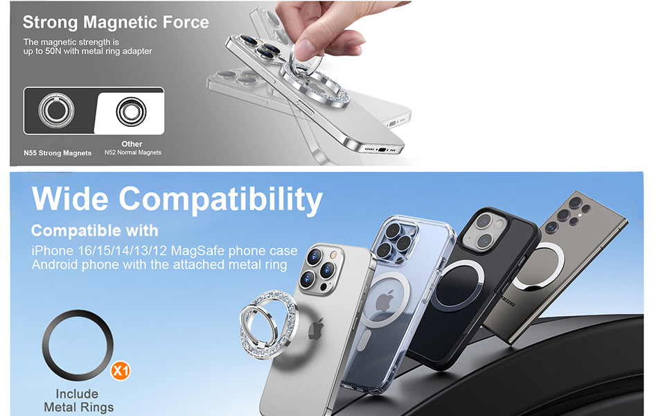 MagSafe Phone Grip & Stand | Ring Holder - Silver Sparkle