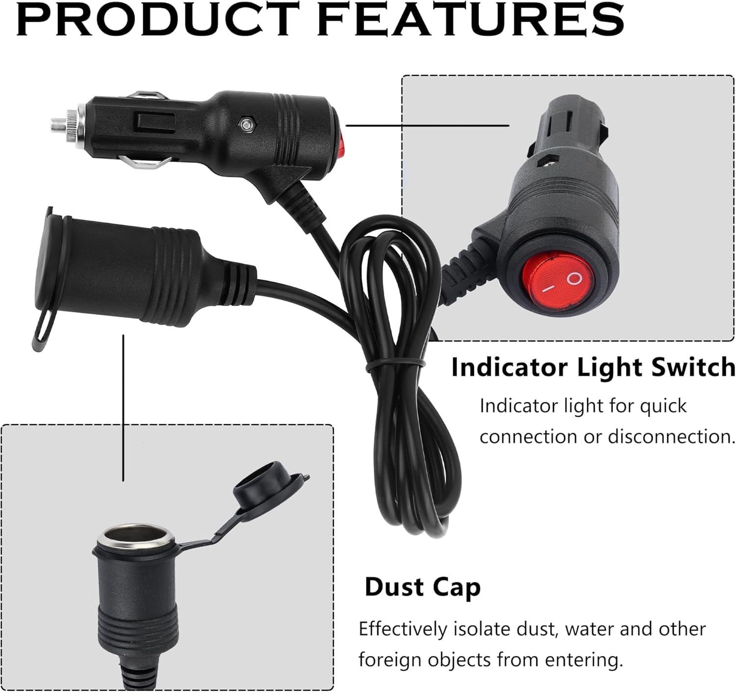 Car Cigarette Lighter Extension Cable | 3M with Switch & 15A Fuse
