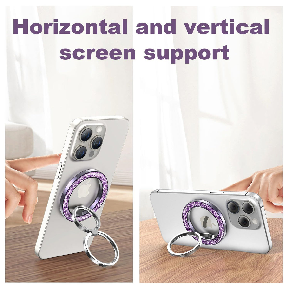 Magnetic Phone Grip & Stand | 2-in-1 Dual Ring Holder - Purple Sparkle