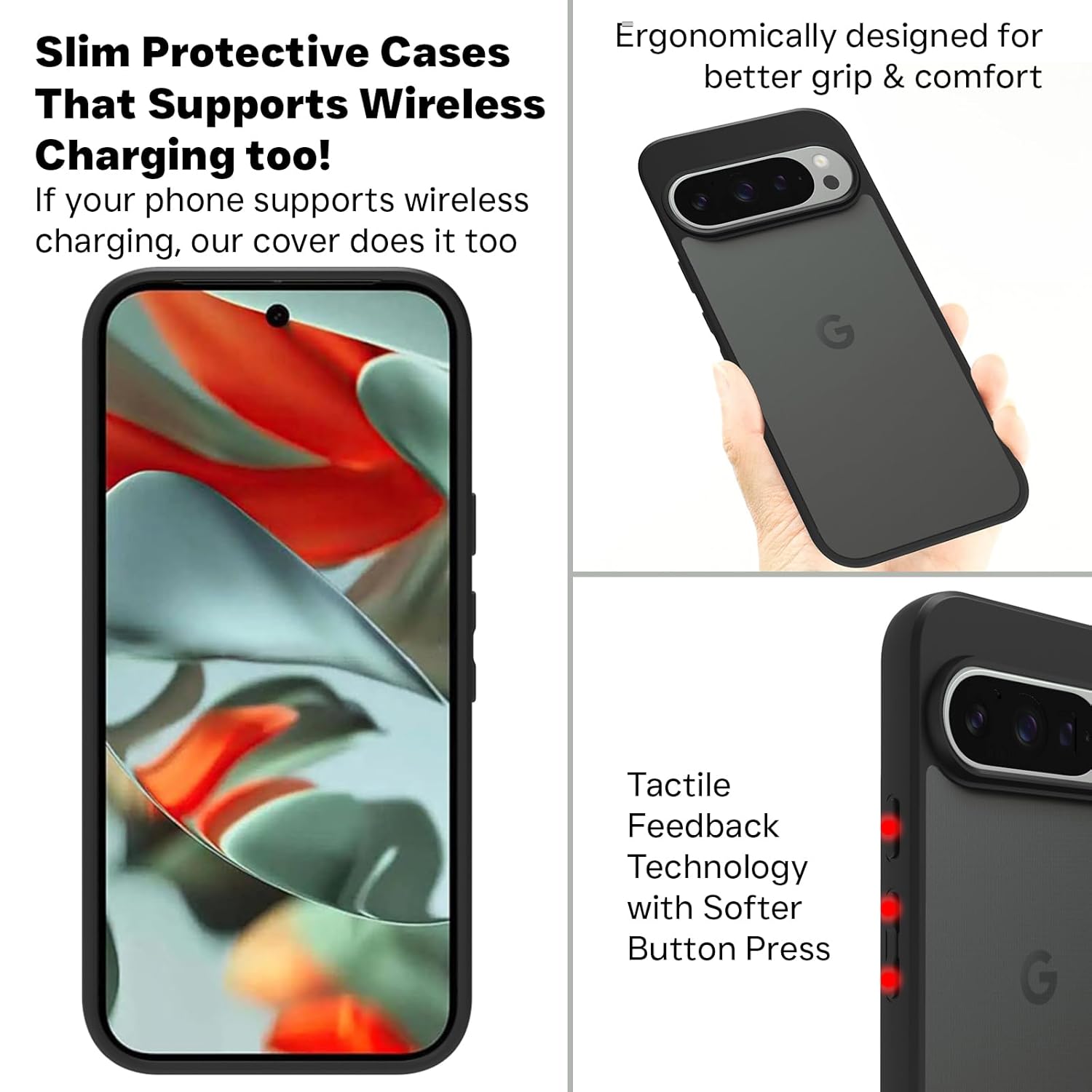 Google Pixel 9 / Pixel 9 Pro Back Cover Case | Sleek Hybrid - Smoke Black