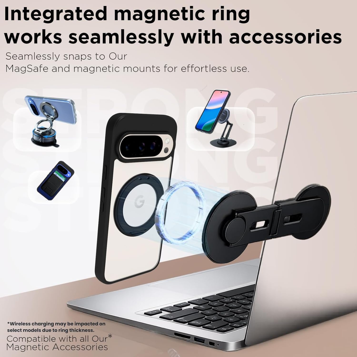 Google Pixel 9 / Pixel 9 Pro Ring Stand Back Cover Case | Sleek Hybrid - Clear Black Ring Stand
