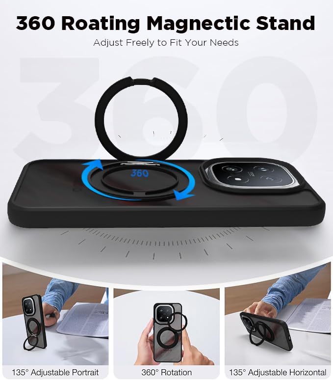 iQOO 15 5G Ring Stand Back Cover Case | Sleek Hybrid - Matte Black Magnetic