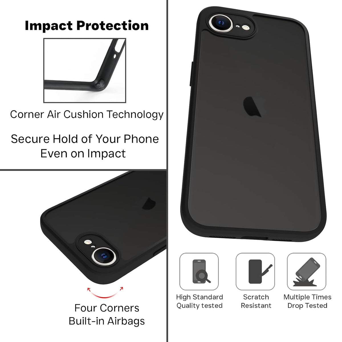 iPhone 16e / iPhone 17e Back Cover Case | Sleek Hybrid - Matte Black