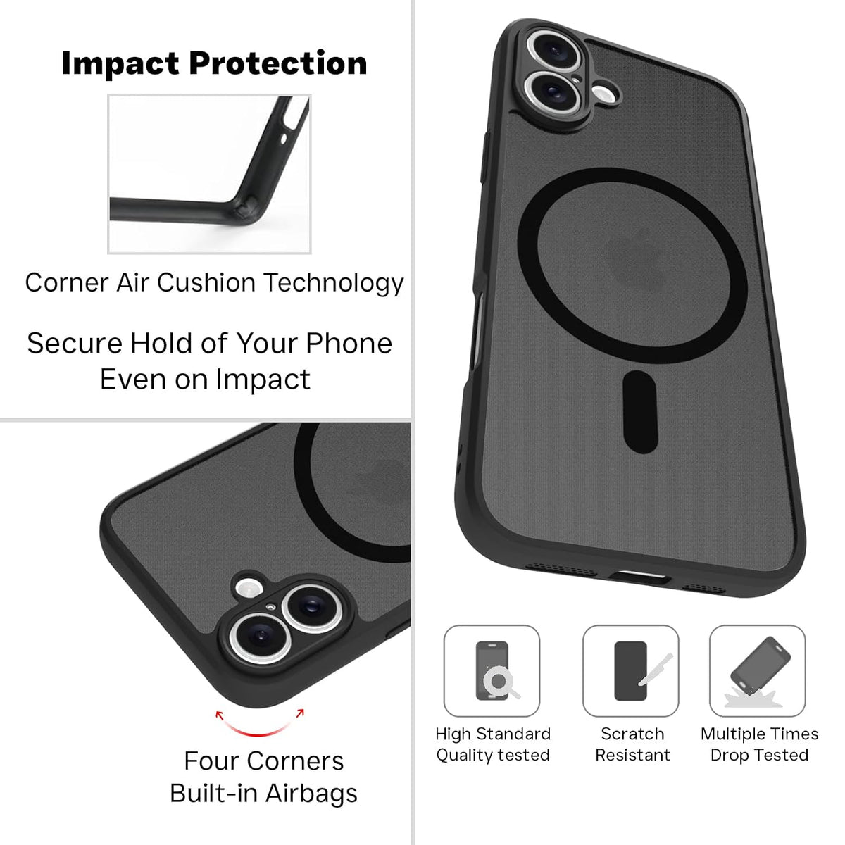 iPhone 16 Plus Back Cover Case | Sleek Hybrid - Matte Black Magnetic