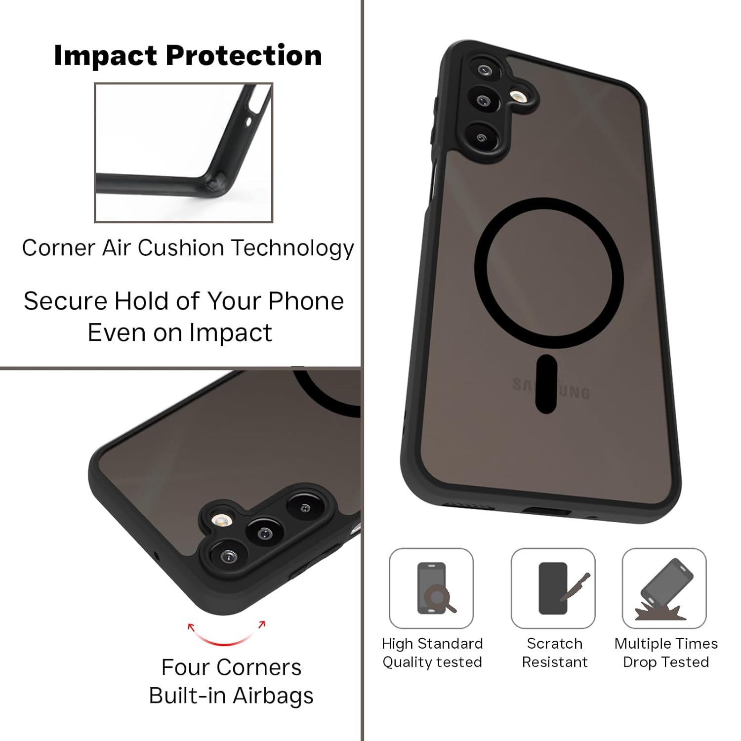 Samsung Galaxy M16 5G / Galaxy F16 5G Back Cover Case | Sleek Hybrid - Matte Black Magnetic
