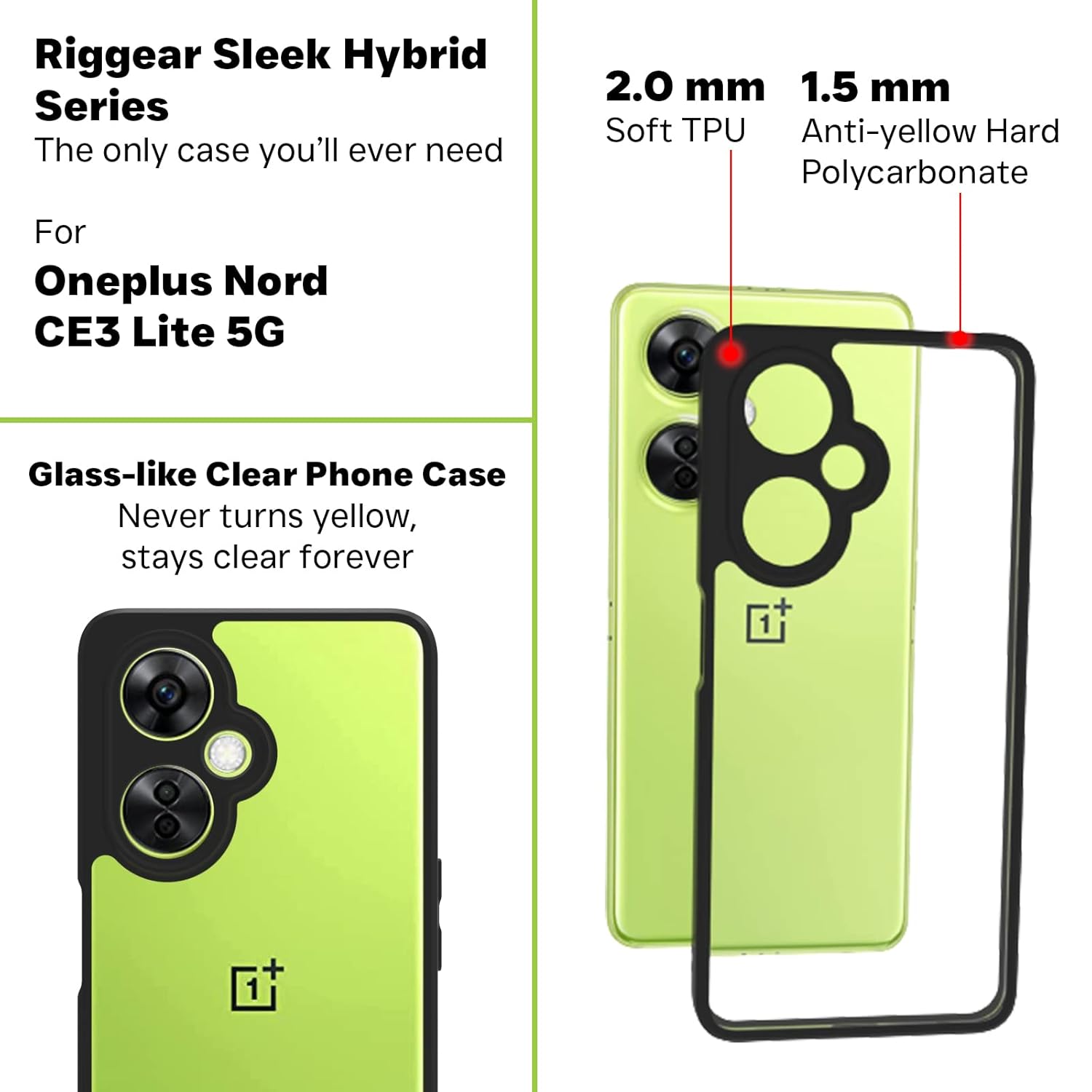 OnePlus Nord CE 3 Lite 5G Back Cover Case | Clear Hybrid - Black