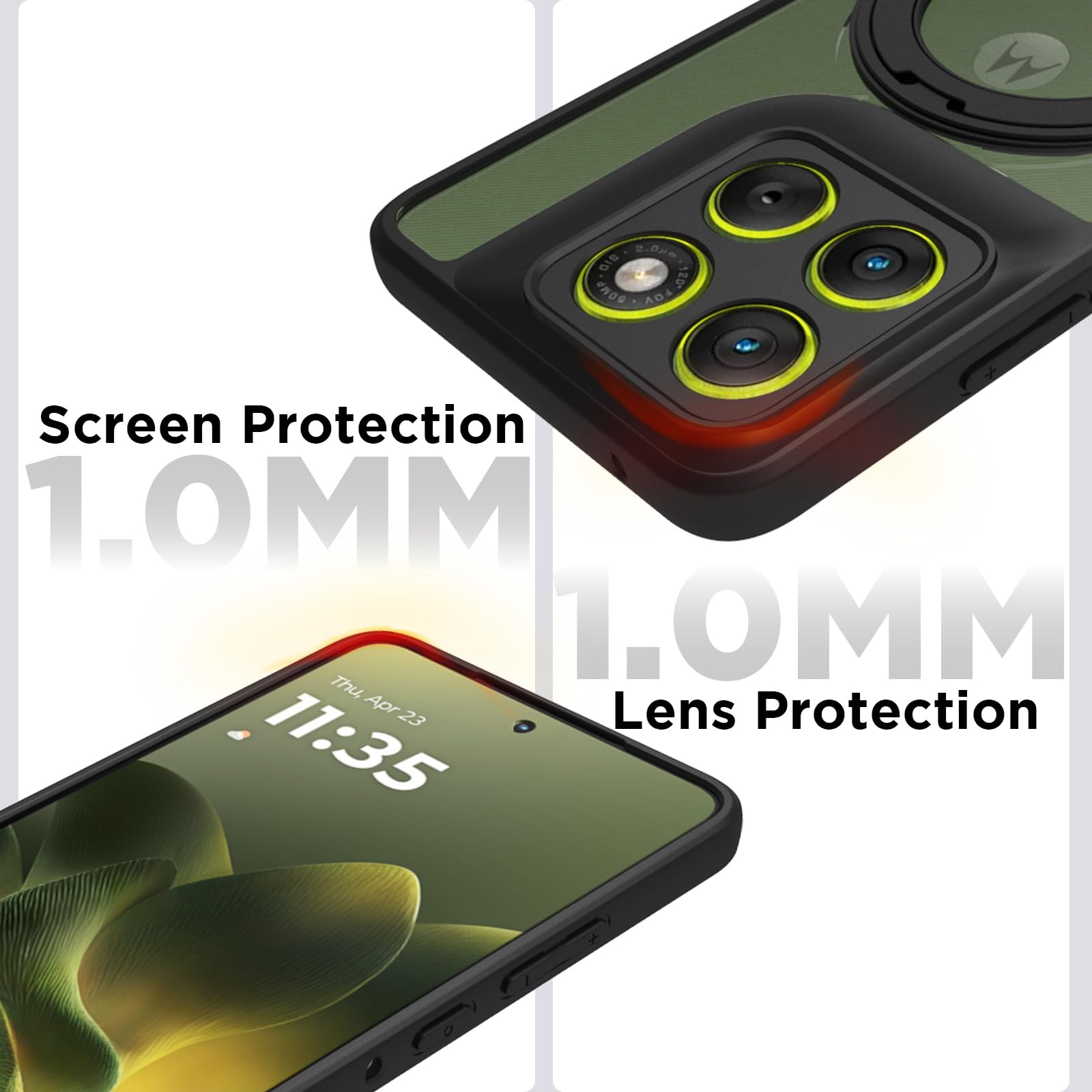 Moto Edge 70 5G Ring Stand Back Cover Case | Sleek Hybrid - Matte Black Magnetic