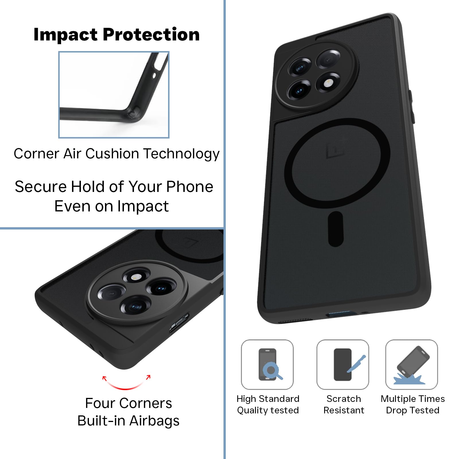 OnePlus 11R Back Cover Case | Sleek Hybrid - Matte Black Magnetic