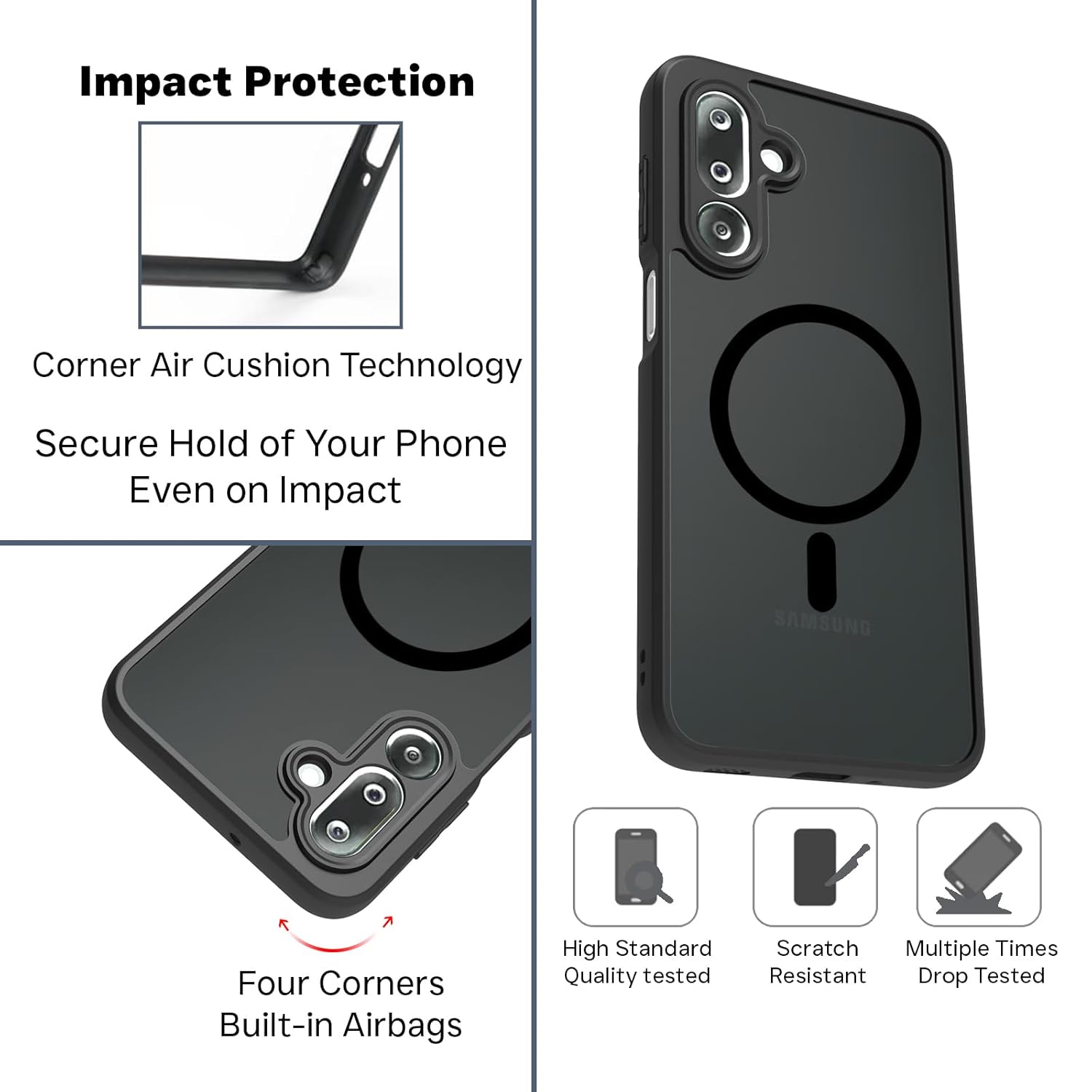 Samsung Galaxy M36 5G / F36 5G Back Cover Case | Sleek Hybrid - Matte Black Magnetic