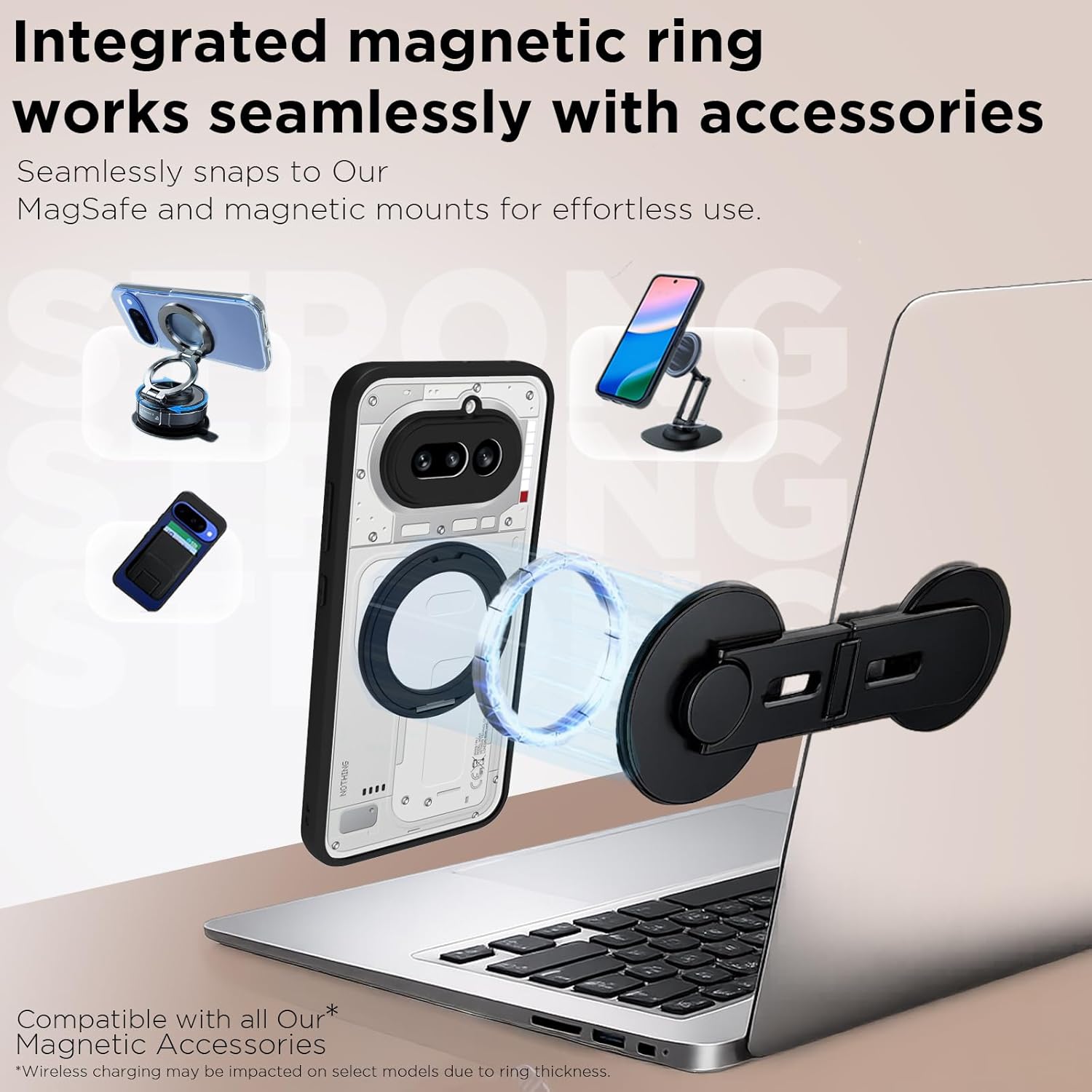 Nothing Phone 4a Ring Stand Back Cover Case | Sleek Hybrid - Clear Black Magnetic