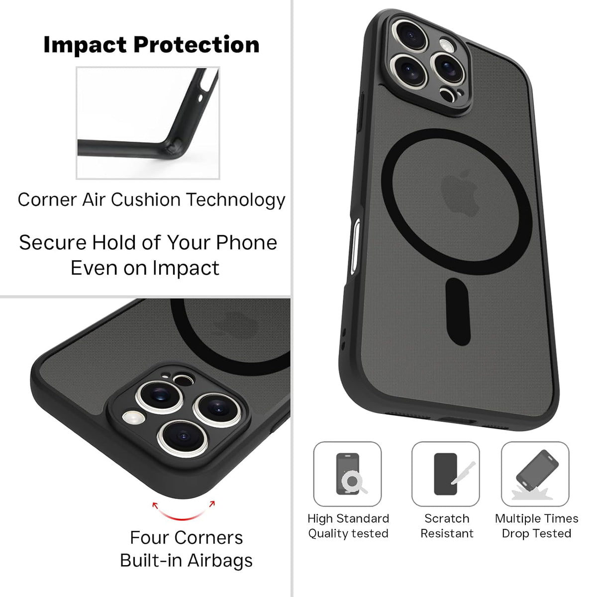 iPhone 16 Pro Max Back Cover Case | Sleek Hybrid - Matte Black Magnetic