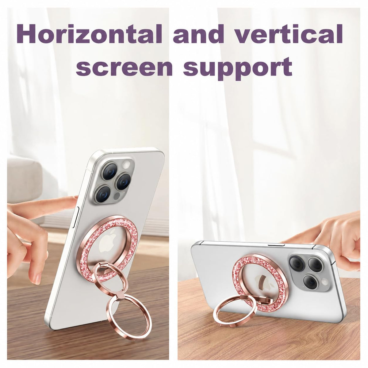 Magnetic Phone Grip & Stand | 2-in-1 Dual Ring Holder - Gold Sparkle