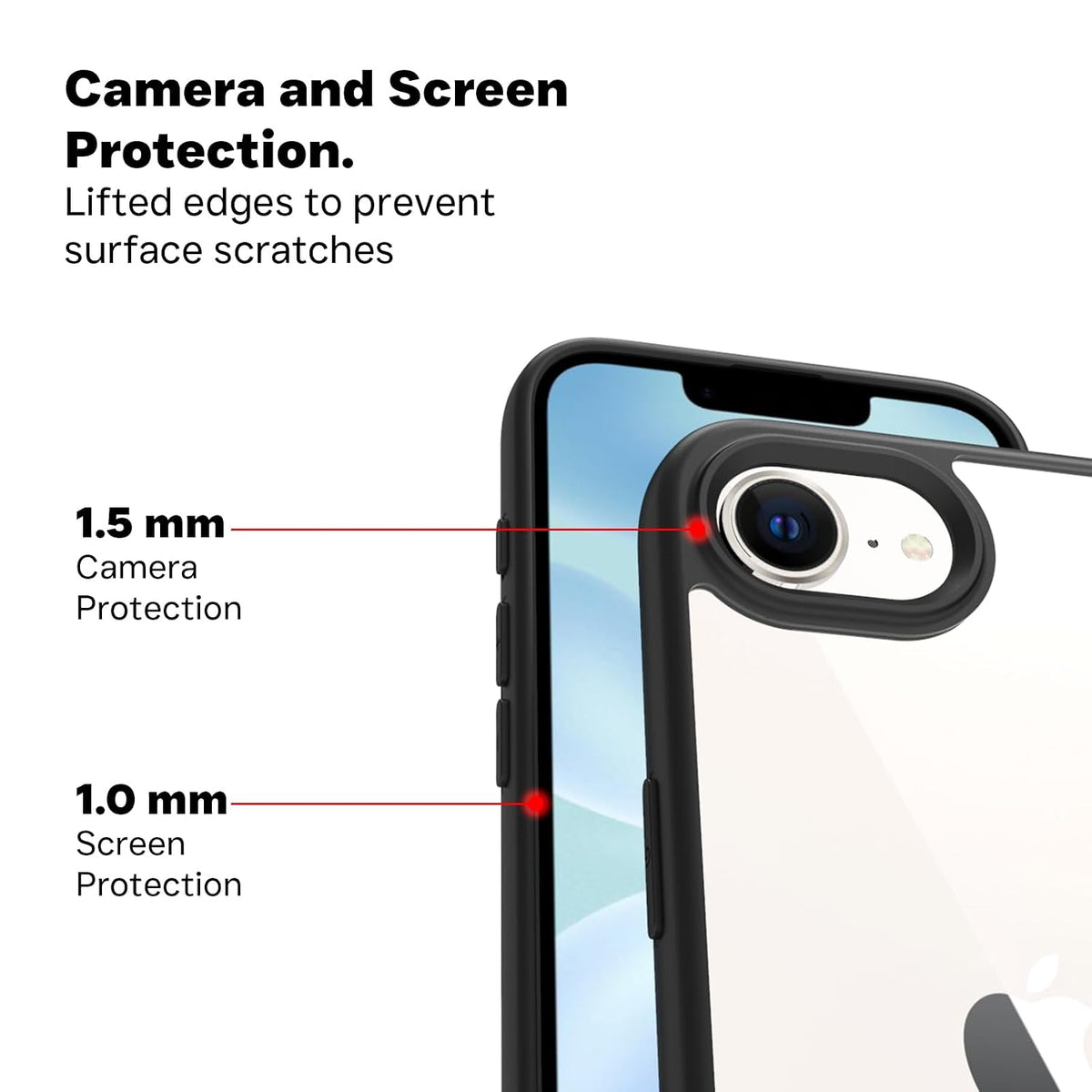 iPhone 16e / iPhone 17e Back Cover Case | Tough  Hybrid - Clear Black