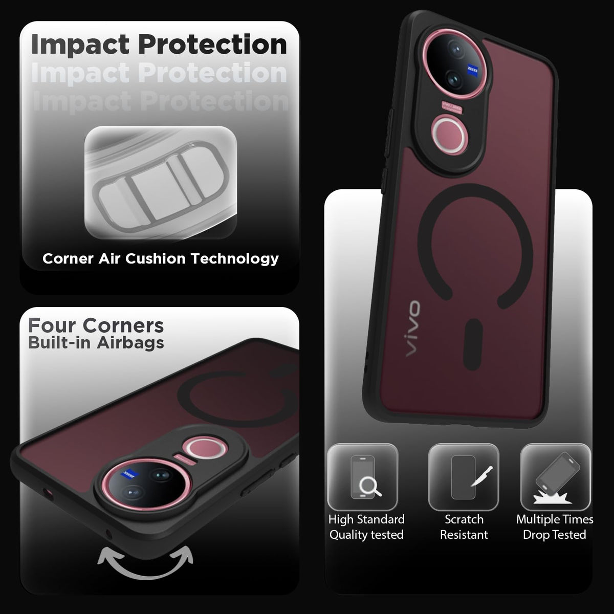 Vivo V50 5G / V50e 5G / iQOO Z10R 5G / Vivo T4R 5G Back Cover Case | Sleek Hybrid - Matte Black Magentic (Copy)