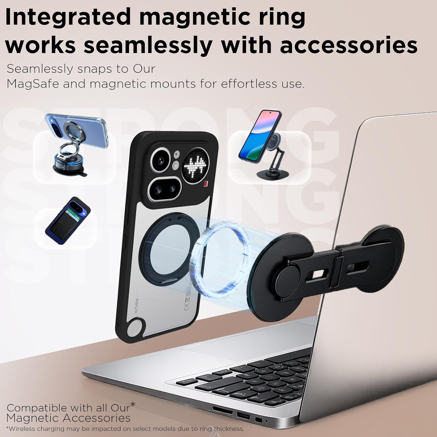 Nothing Phone 4a Pro 5G Ring Stand Back Cover Case | Clear Hybrid - Clear Black Magnetic
