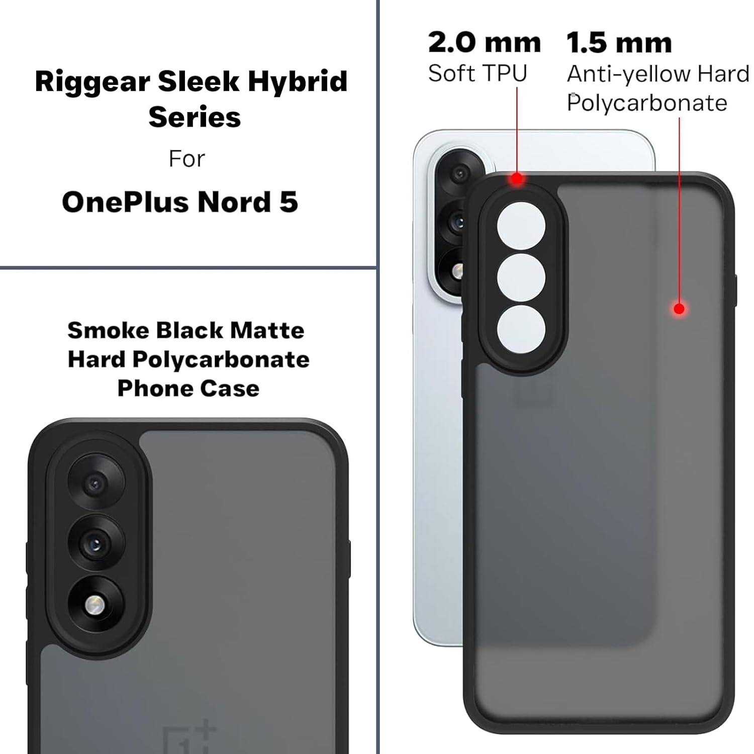 OnePlus Nord 5 5G Back Cover Case | Sleek Hybrid - Matte Black