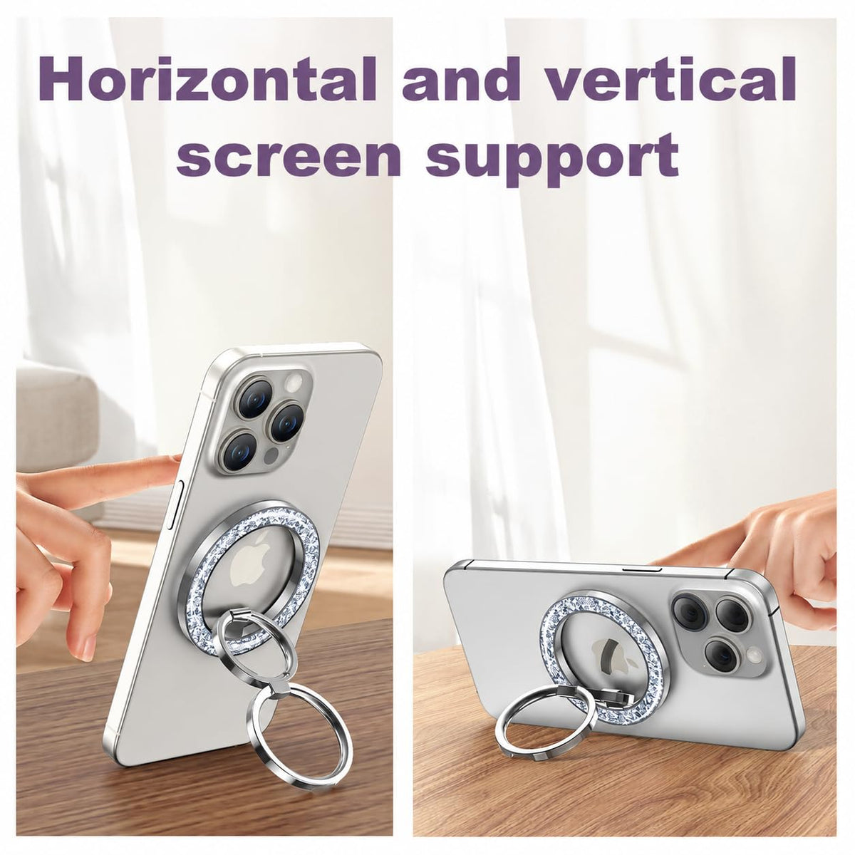 Magnetic Phone Grip & Stand | 2-in-1 Dual Ring Holder - Silver Sparkle