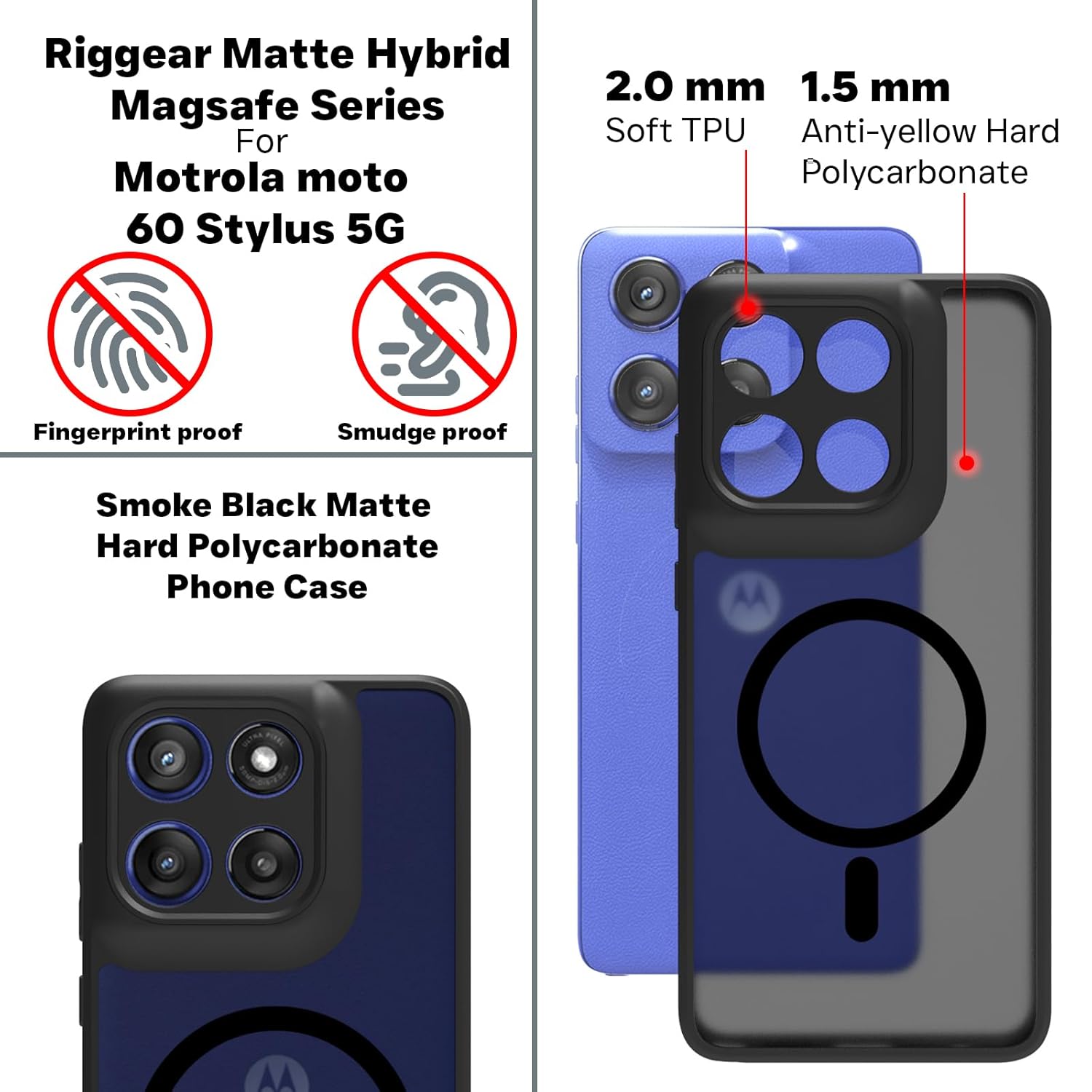 Motorola Edge 60 Stylus 5G Back Cover Case | Sleek Hybrid - Matte Black Magnetic