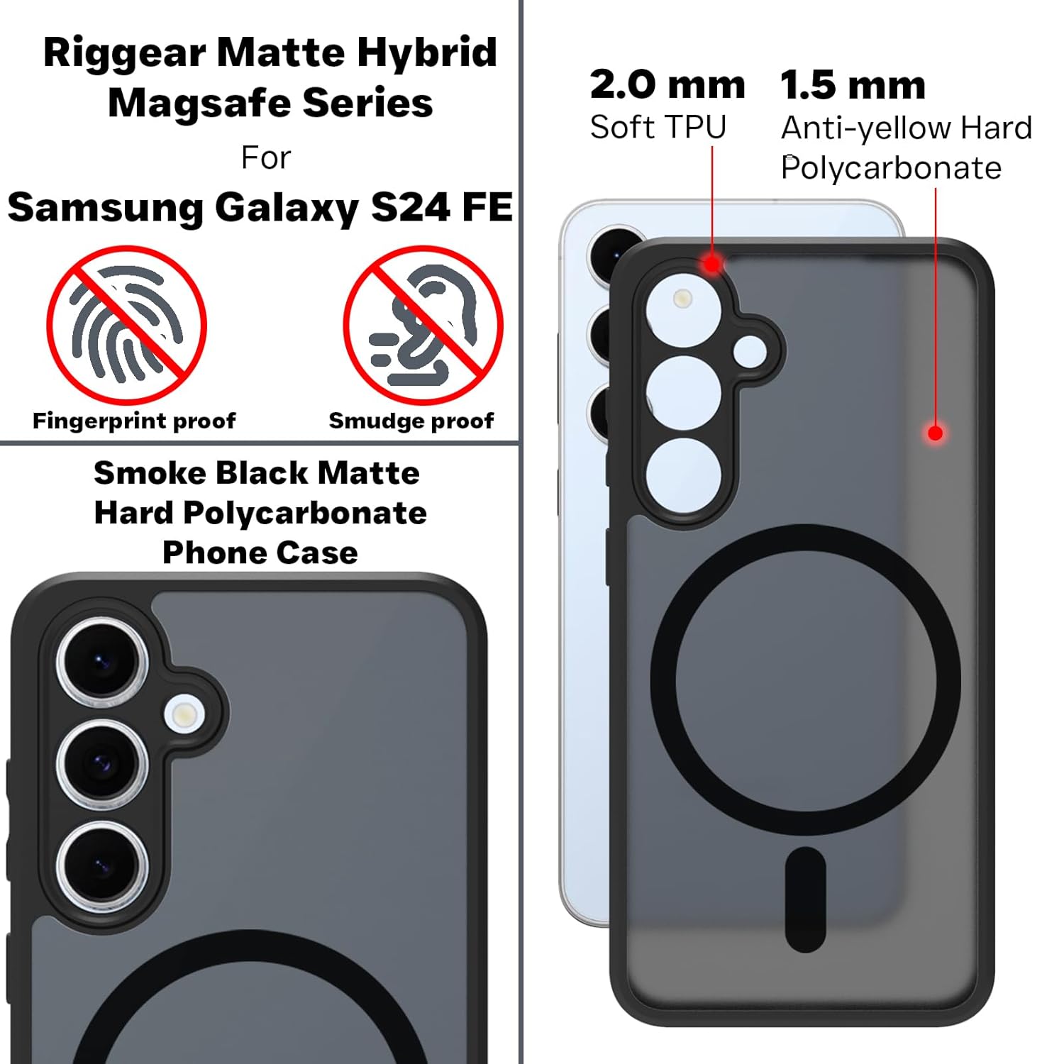 Samsung Galaxy S24 FE 5G Back Cover Case | Sleek Hybrid - Matte Black Magnetic
