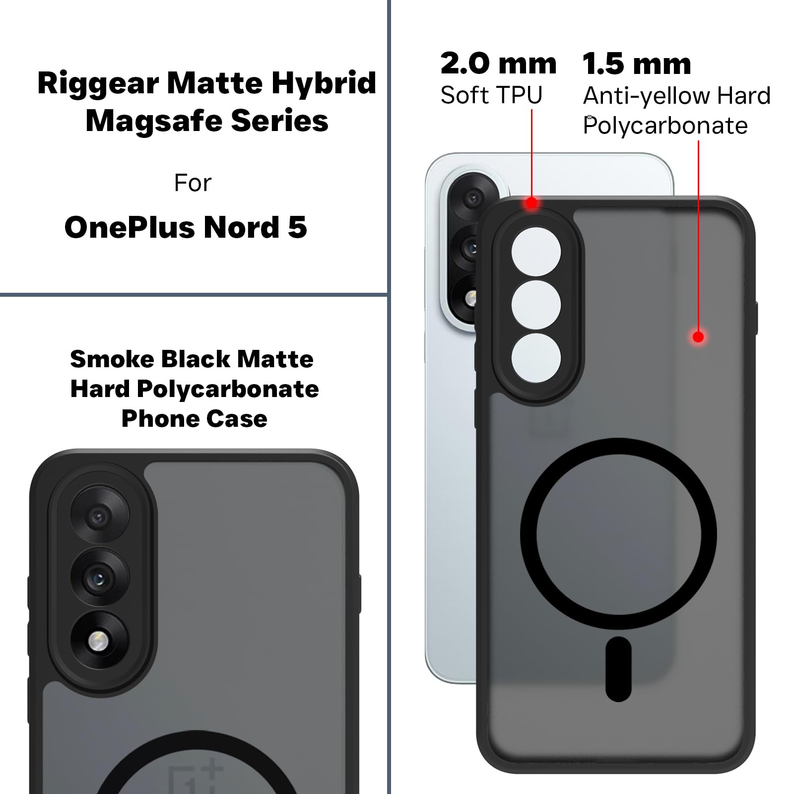 OnePlus Nord 5 5G Back Cover Case | Sleek Hybrid - Matte Black Magnetic