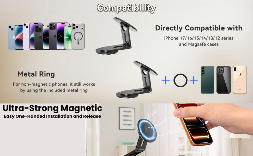 Magnetic Laptop Mobile Holder | Foldable Stand - Black